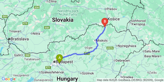 Map: Budapest Airport (BUD), Ferihegy, Liszt Ferenc to Hernádszurdok
