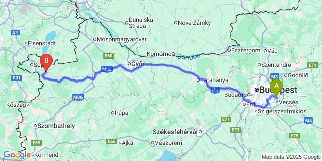 Map: Budapest Airport (BUD), Ferihegy, Liszt Ferenc to Hidegség