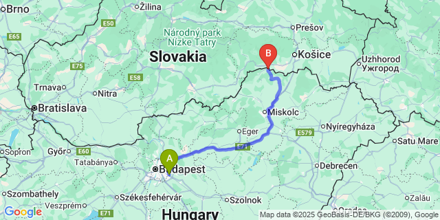 Map: Budapest Airport (BUD), Ferihegy, Liszt Ferenc to Hidvégardó