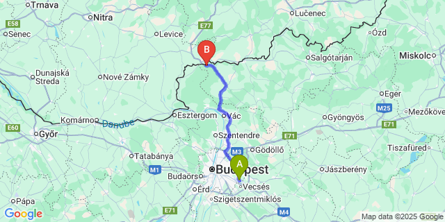 Map: Budapest Airport (BUD), Ferihegy, Liszt Ferenc to Hont