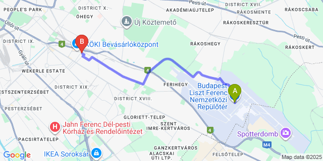 Map: Budapest Airport (BUD), Ferihegy, Liszt Ferenc to Hotel Chesscom