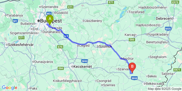 Map: Budapest Airport (BUD), Ferihegy, Liszt Ferenc to Hunya