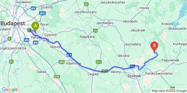 Map: Budapest Airport (BUD), Ferihegy, Liszt Ferenc to Hunyadfalva