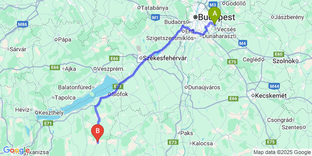 Map: Budapest Airport (BUD), Ferihegy, Liszt Ferenc to Igal