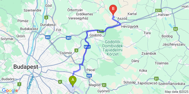 Map: Budapest Airport (BUD), Ferihegy, Liszt Ferenc to Iklad