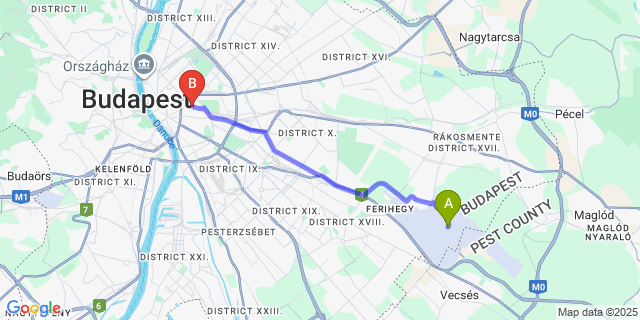 Map: Budapest Airport (BUD), Ferihegy, Liszt Ferenc to Impulso Fashion Hotel