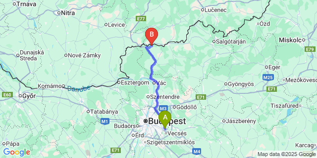 Map: Budapest Airport (BUD), Ferihegy, Liszt Ferenc to Ipolyvece