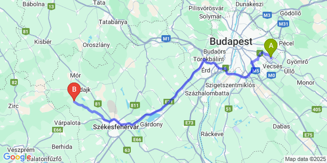 Map: Budapest Airport (BUD), Ferihegy, Liszt Ferenc to Isztimér
