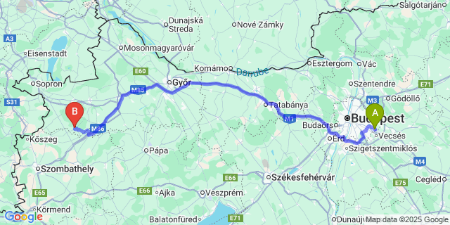 Map: Budapest Airport (BUD), Ferihegy, Liszt Ferenc to Iván