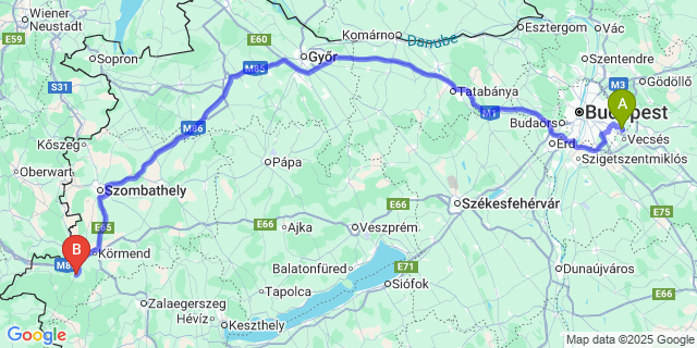 Map: Budapest Airport (BUD), Ferihegy, Liszt Ferenc to Ivánc