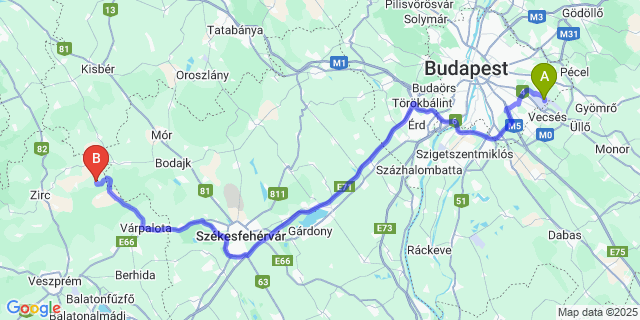 Map: Budapest Airport (BUD), Ferihegy, Liszt Ferenc to Jásd