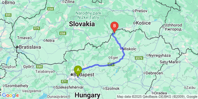 Map: Budapest Airport (BUD), Ferihegy, Liszt Ferenc to Jósvafő