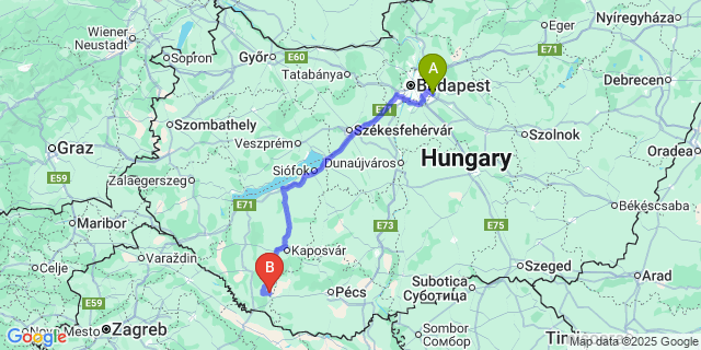 Map: Budapest Airport (BUD), Ferihegy, Liszt Ferenc to Kálmáncsa