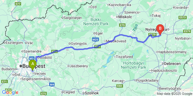 Map: Budapest Airport (BUD), Ferihegy, Liszt Ferenc to Kálmánháza
