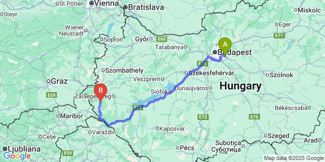 Map: Budapest Airport (BUD), Ferihegy, Liszt Ferenc to Kálócfa