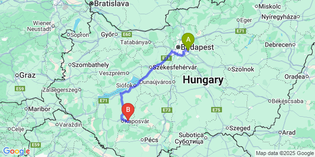Map: Budapest Airport (BUD), Ferihegy, Liszt Ferenc to Kaposhomok