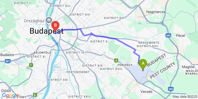 Map: Budapest Airport (BUD), Ferihegy, Liszt Ferenc to Károly Boutique Suites, Best Location by BQA