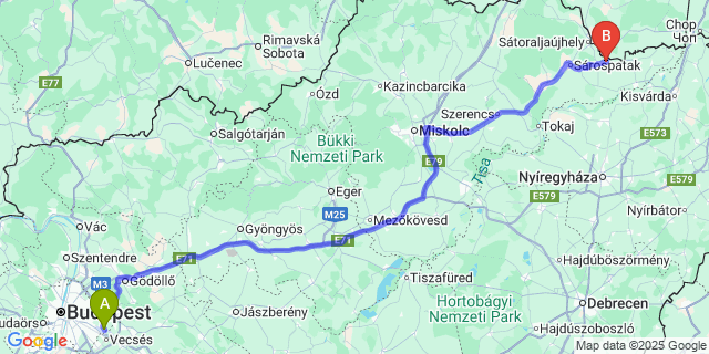 Map: Budapest Airport (BUD), Ferihegy, Liszt Ferenc to Karos