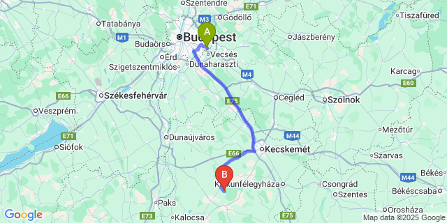 Map: Budapest Airport (BUD), Ferihegy, Liszt Ferenc to Kaskantyú