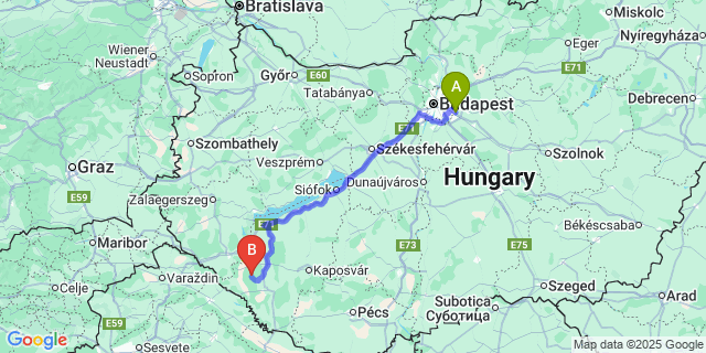 Map: Budapest Airport (BUD), Ferihegy, Liszt Ferenc to Kaszó