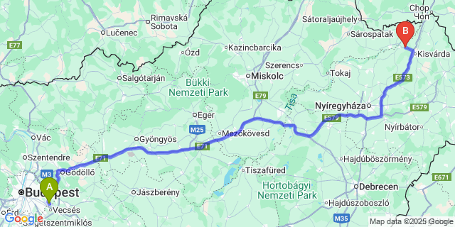 Map: Budapest Airport (BUD), Ferihegy, Liszt Ferenc to Kékcse