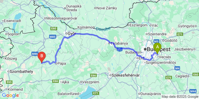 Map: Budapest Airport (BUD), Ferihegy, Liszt Ferenc to Kemenesmagasi