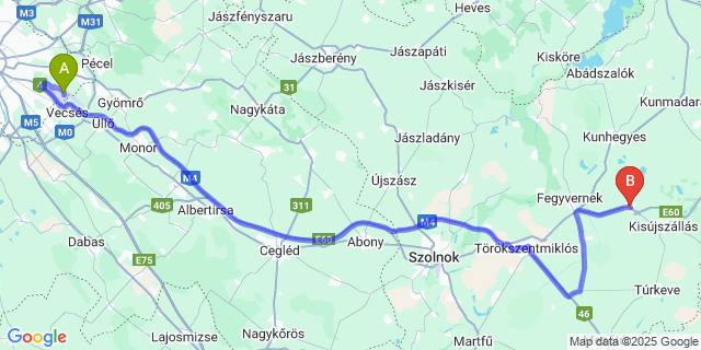 Map: Budapest Airport (BUD), Ferihegy, Liszt Ferenc to Kenderes