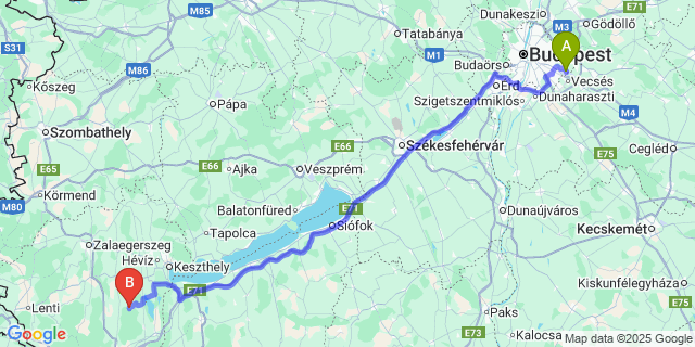 Map: Budapest Airport (BUD), Ferihegy, Liszt Ferenc to Kerecseny