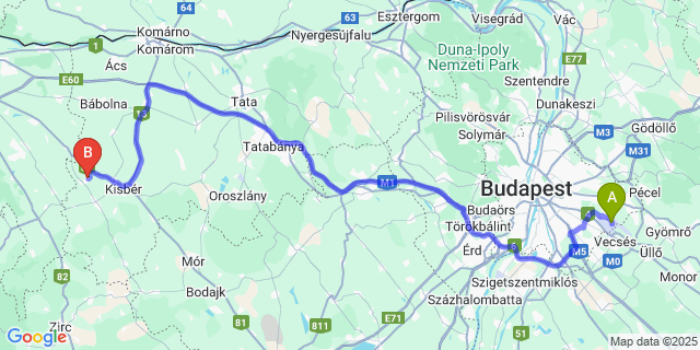Map: Budapest Airport (BUD), Ferihegy, Liszt Ferenc to Kerékteleki