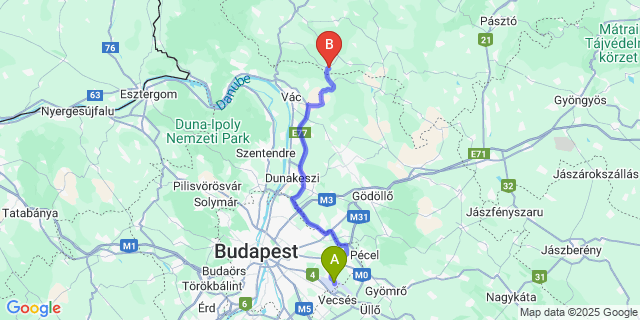 Map: Budapest Airport (BUD), Ferihegy, Liszt Ferenc to Keszeg