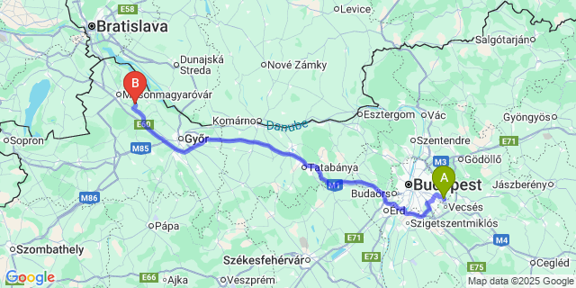 Map: Budapest Airport (BUD), Ferihegy, Liszt Ferenc to Kimle