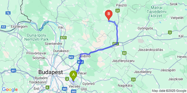 Map: Budapest Airport (BUD), Ferihegy, Liszt Ferenc to Kisbágyon