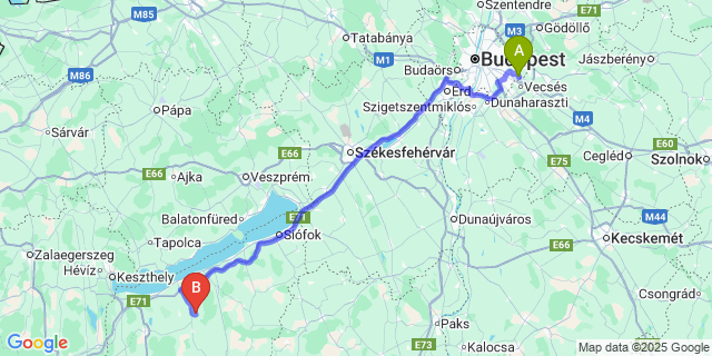 Map: Budapest Airport (BUD), Ferihegy, Liszt Ferenc to Kisberény