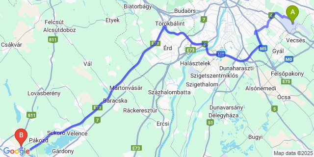 Map: Budapest Airport (BUD), Ferihegy, Liszt Ferenc to Kisfalud