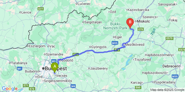 Map: Budapest Airport (BUD), Ferihegy, Liszt Ferenc to Kisgyőr