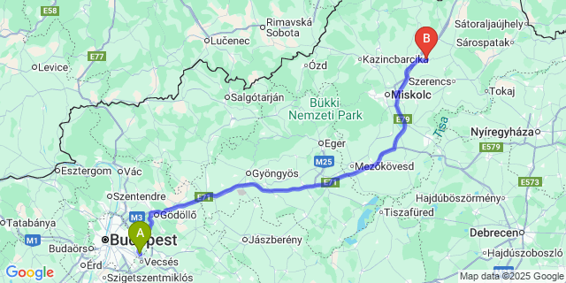 Map: Budapest Airport (BUD), Ferihegy, Liszt Ferenc to Kiskinizs