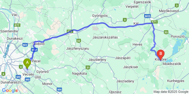 Map: Budapest Airport (BUD), Ferihegy, Liszt Ferenc to Kisköre