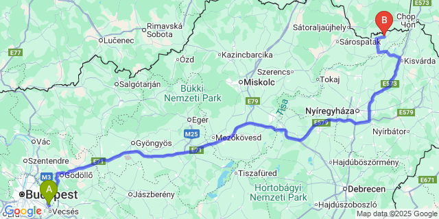 Map: Budapest Airport (BUD), Ferihegy, Liszt Ferenc to Kisrozvágy