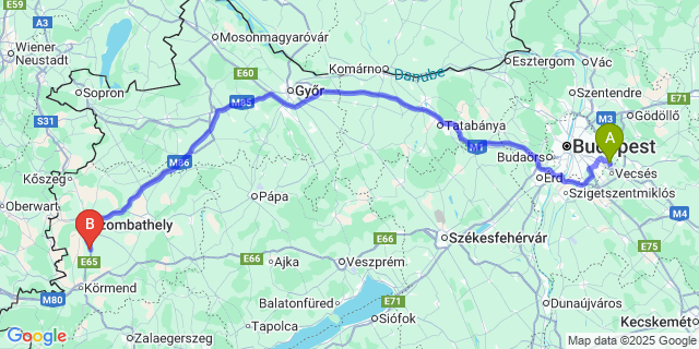 Map: Budapest Airport (BUD), Ferihegy, Liszt Ferenc to Kisunyom