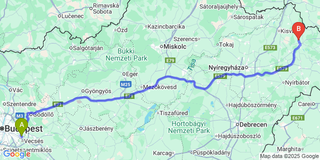 Map: Budapest Airport (BUD), Ferihegy, Liszt Ferenc to Kisvarsány
