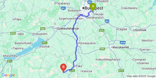 Map: Budapest Airport (BUD), Ferihegy, Liszt Ferenc to Kölesd