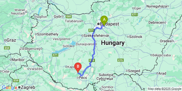 Map: Budapest Airport (BUD), Ferihegy, Liszt Ferenc to Komló