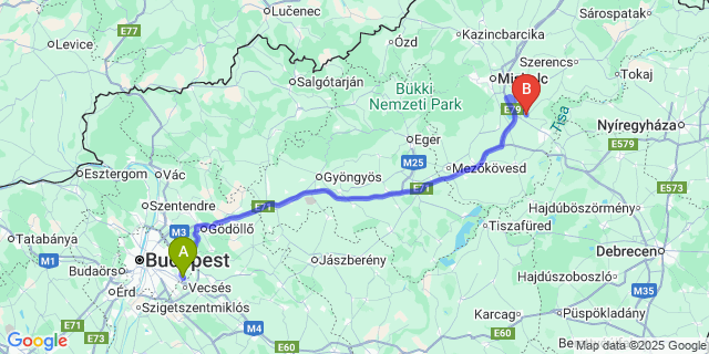 Map: Budapest Airport (BUD), Ferihegy, Liszt Ferenc to Köröm