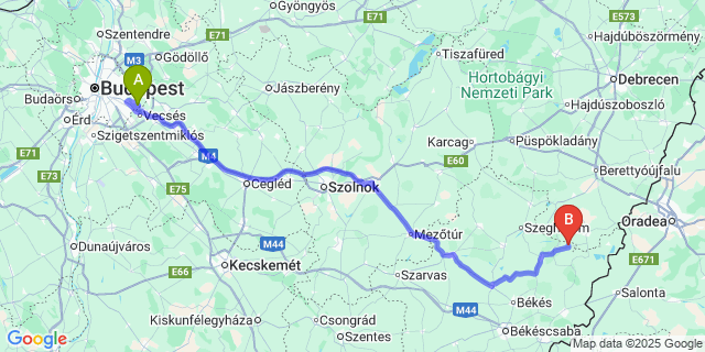 Map: Budapest Airport (BUD), Ferihegy, Liszt Ferenc to Körösújfalu