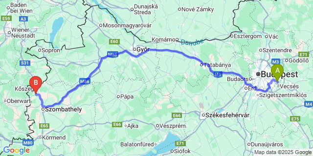 Map: Budapest Airport (BUD), Ferihegy, Liszt Ferenc to Kőszegdoroszló
