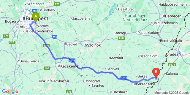 Map: Budapest Airport (BUD), Ferihegy, Liszt Ferenc to Kötegyán