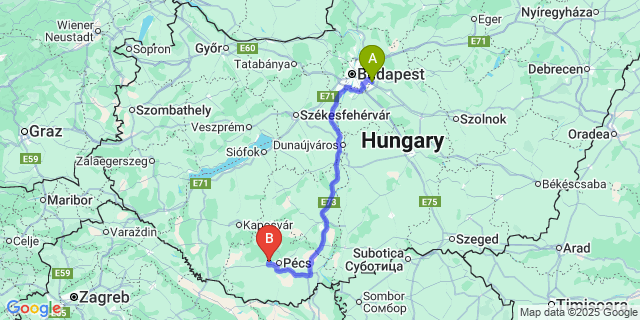 Map: Budapest Airport (BUD), Ferihegy, Liszt Ferenc to Kővágószőlős