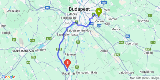 Map: Budapest Airport (BUD), Ferihegy, Liszt Ferenc to Kulcs