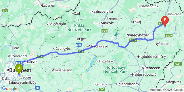 Map: Budapest Airport (BUD), Ferihegy, Liszt Ferenc to Laskod