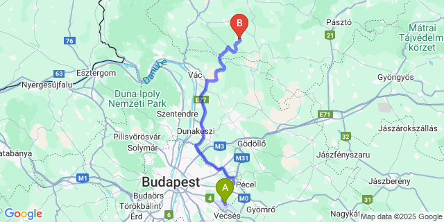 Map: Budapest Airport (BUD), Ferihegy, Liszt Ferenc to Legénd